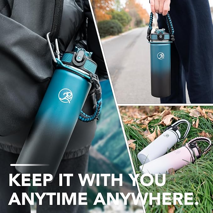 GOSWAG Insulated Sports Water Bottle, 24oz 2 Lids, Stainless Steel Water Bottles - Image 6