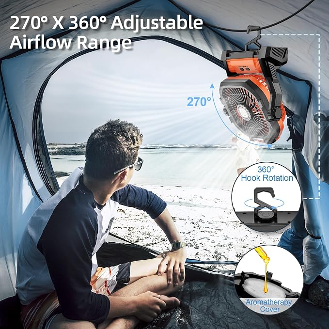 Camping Fan Rechargeable, 20000mAh Battery Powered Portable Fan - Image 5