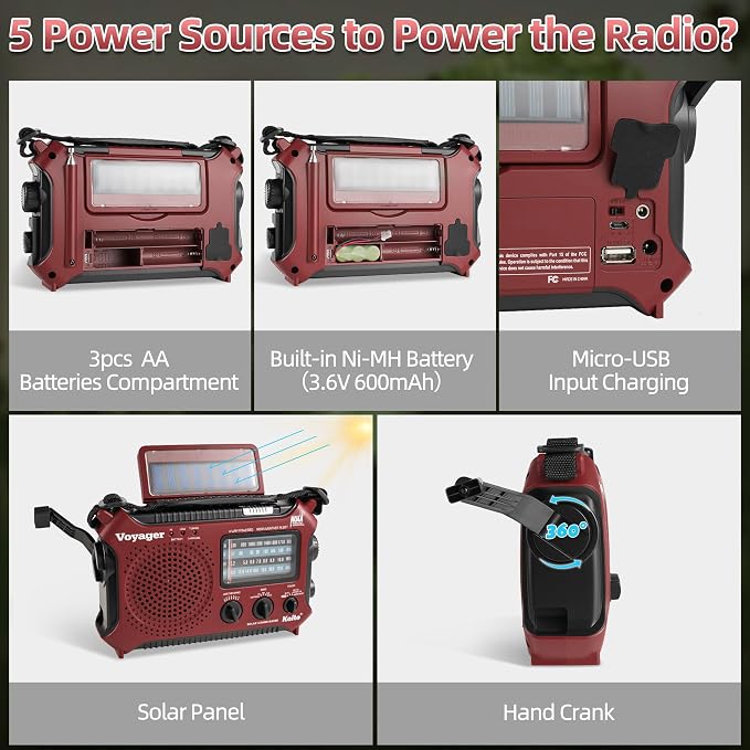 Kaito KA500RED 5-Way Powered Emergency AM/FM/SW Weather Alert Radio - Image 9