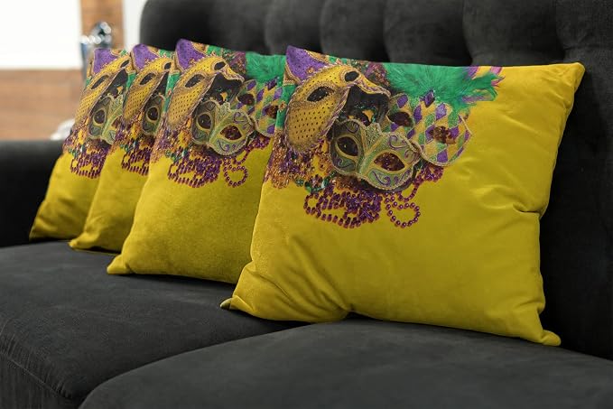 Ambesonne Mardi Gras Decorative Throw Pillow Case Pack of 4, Colorful Group of - Image 7