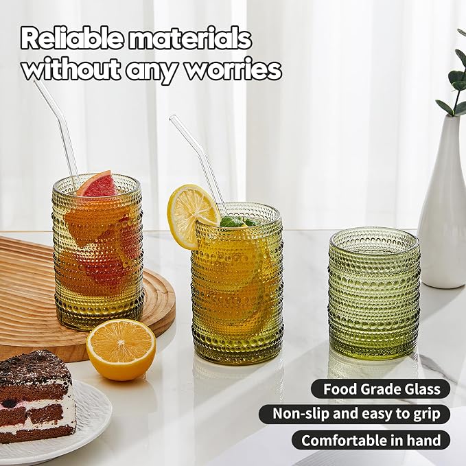 HomeVogue Hobnail Drinking Glasses Set of 6, 15 oz Vintage Glassware Set - Image 3
