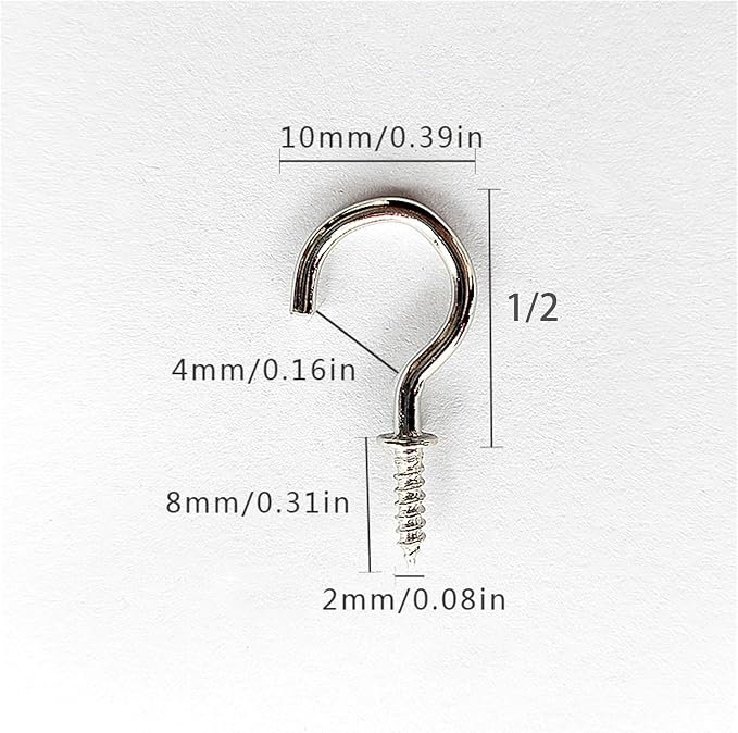 Set of 100 Nickel Plated Metallic Silver Cup Hooks Small Hooks, 1/2 Inch - Image 3