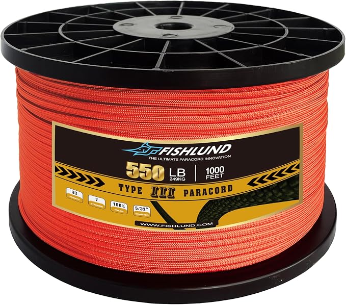 Paracord 550 lb, 7 Strand Paracord Rope 1000ft 4mm, Nylon Parachute Cord by FISHLUND