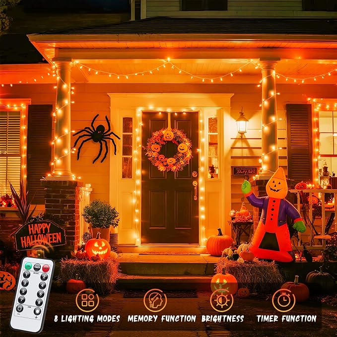 JMEXSUSS 33ft 100 LED Orange Christmas Lights, Battery Operated Christmas Lights - Image 7