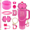 9PCS Hot Pink for Stanley Cup Accessories Set Bling Initials Bow Charms for by Unknown