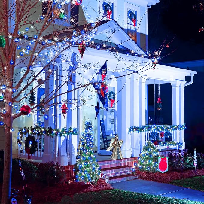 JMEXSUSS 66ft 200 LED Blue and White Outdoor Christmas String Lights, Expandable - Image 7