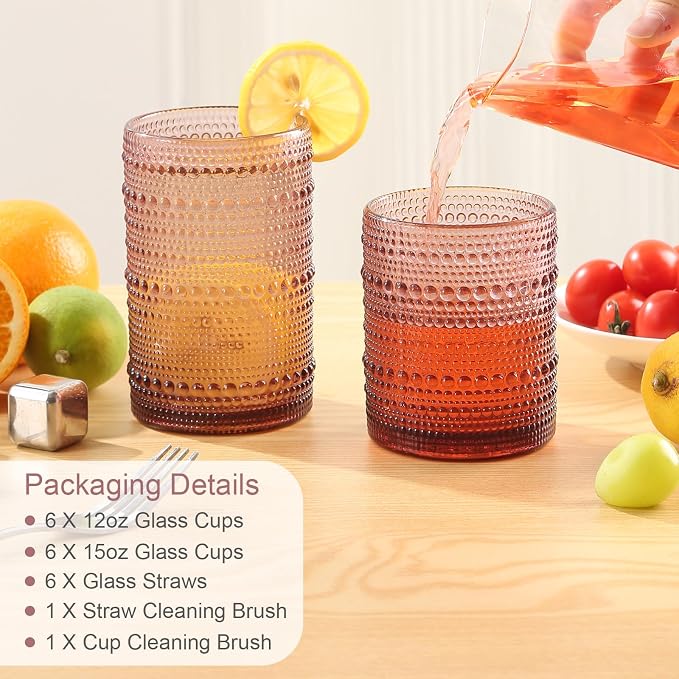 ZMOWIPDL Vintage Glassware Drinking Glasses Set of 12, Embossed Water Tumbler - Image 6