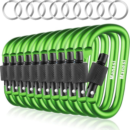 10 Pack Aluminum D Ring Key Rings Clips Locking Carabiner by Manesi