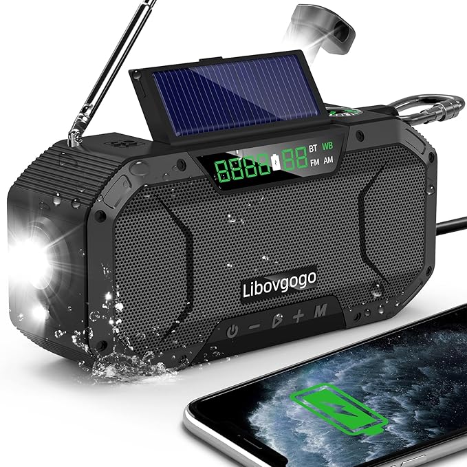 Emergency Radio Waterproof Bluetooth Speaker, Portable AM FM Radio by Libovgogo