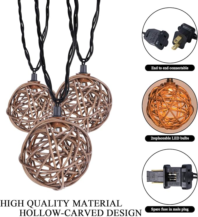 Vigdur Rattan Ball String Lights, Boho Lantern String Lights - Image 8