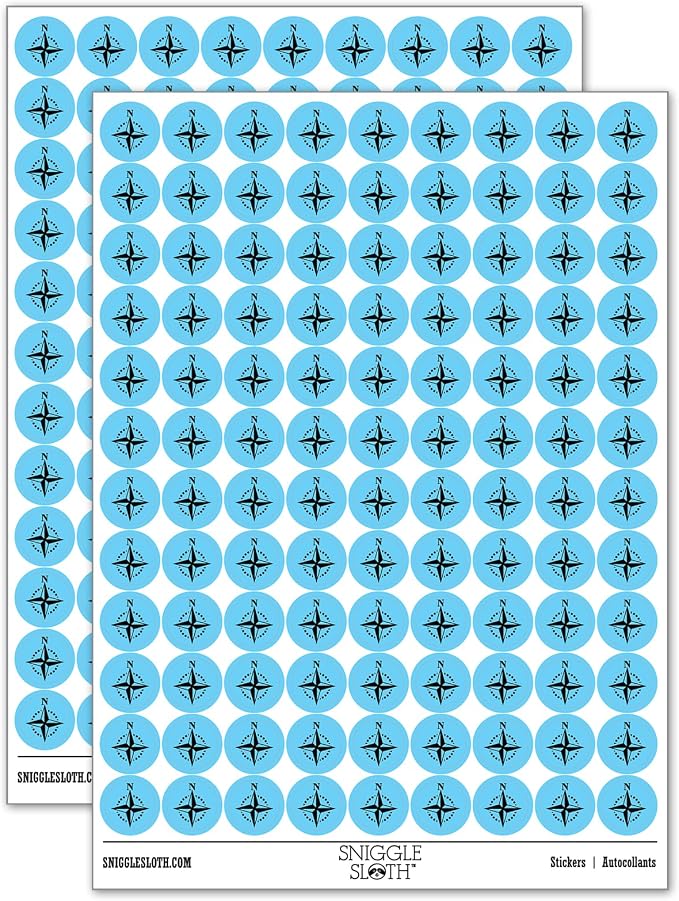 Compass Rose Nautical Star Navigation Map 200+ Round Stickers by Sniggle+Sloth