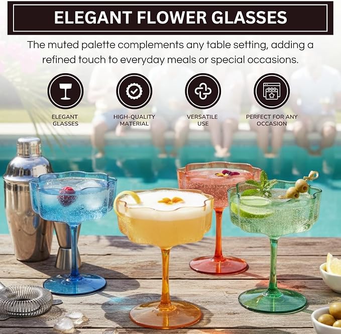 Khen Shatterproof Acrylic Flower Wavy Vintage Art Deco Martini, Champagne & - Image 4