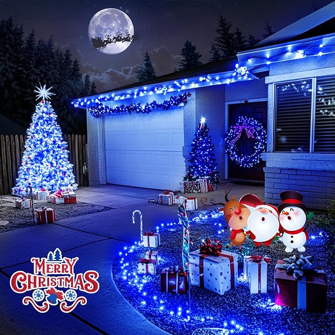 JMEXSUSS 200 LED Blue Christmas Lights Outdoor, Expandable 66ft Blue String - Image 4