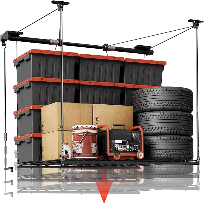 FLEXIMOUNTS Overhead Garage Storage Rack Lift, 4x4 Ft Heavy-Duty Garage Ceiling by FLEXIMOUNTS