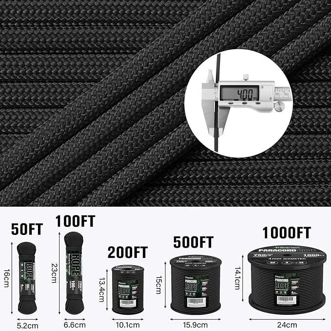 Paracord Rope 750 lb - 200ft 5/32" Parachute Cord 4MM 12-Strand para Cord - - Image 5