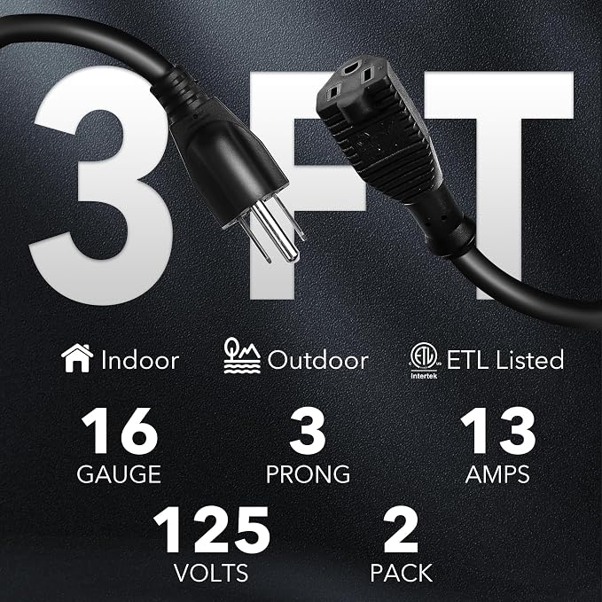 BN-LINK 3 Ft Outdoor Extension Cord 16/3 SJTW General Purpose Power Cord - Image 2
