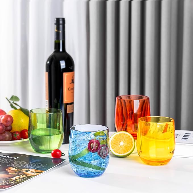 14-ounce Plastic Stemless Wine Glasses, All Purpose Arcylic Glasses - Image 4