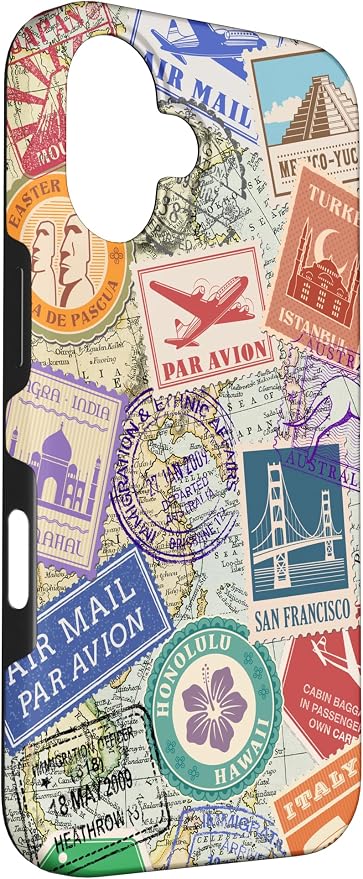 World Map Travel Passport Stamps Postage Stamp Case - Image 3
