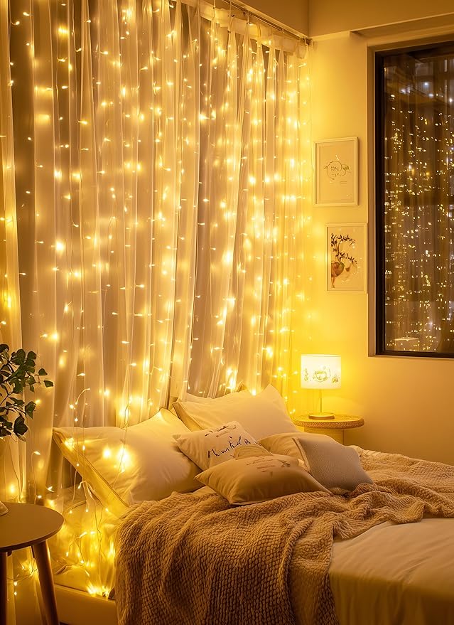 Brightown 300 LED Fairy Curtain Lights, 9.8ft x 9.8ft Warm White Curtain String - Image 4