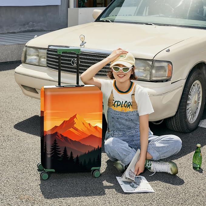 Retro Mountain Landscape Sunset Travel Luggage Cover -Stretchable Airplane - Image 4