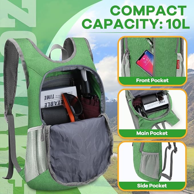 ZOMAKE 10L Ultra Lightweight Packable Backpack, Small Daypack Light Foldable - Image 3