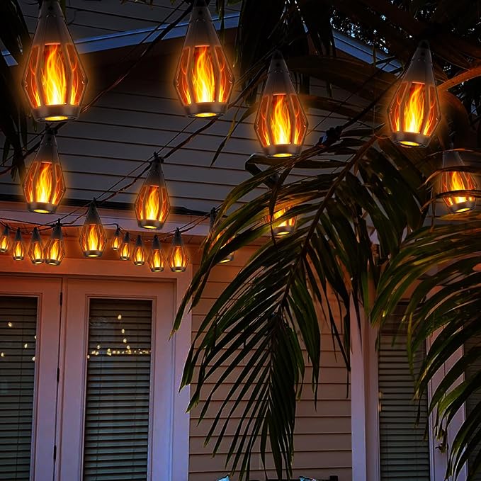 iBaycon Solar Flame Lights, 27Ft 10 LED Bulbs Flickering Flame String Light - Image 7