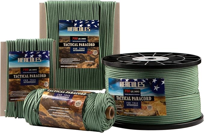 HERCULES 750lb Paracord 4mm 11 Strands Tactical Parachute Cord, Outdoor Gear by HERCULES