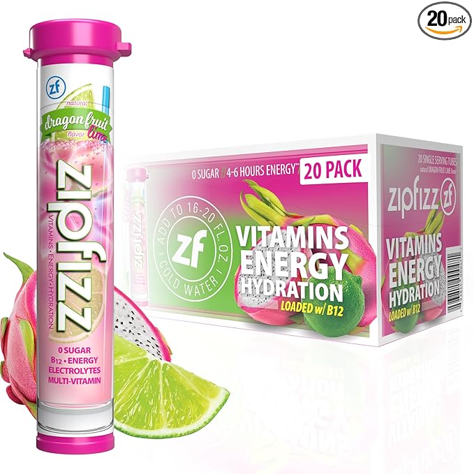 Zipfizz Daily Energy Drink Powder, Dragon Fruit Lime, 20 Pack | 3-in-1 by Zipfizz