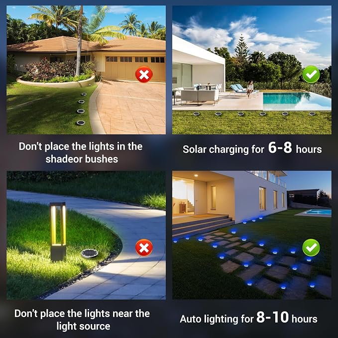 Peasur Solar Ground Lights Outdoor, 12 Pack Flat Solar Powered Disc Lights - Image 7