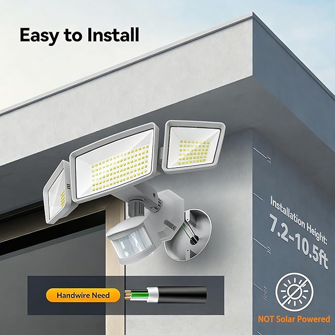 TECKNET 7500LM Motion Sensor Outdoor Lights, 150-LED 3-Head Security Light - Image 6