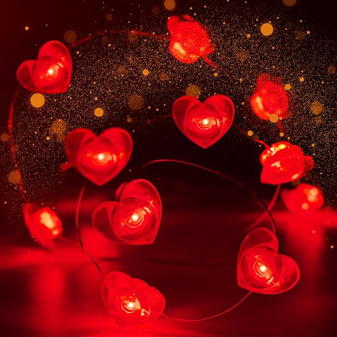 10FT Red Heart Fairy Lights Battery Operated by EXF