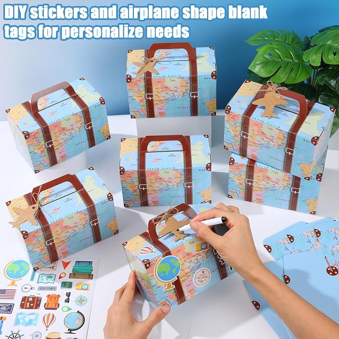 12Pcs Large Suitcase Party Favor Boxes Travel The Map Paper Treat Box - Image 5
