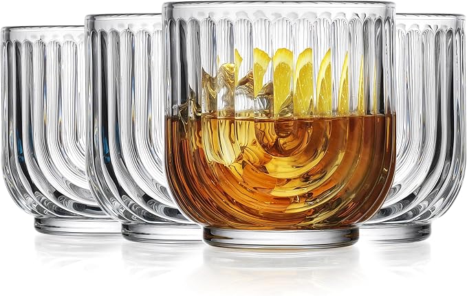 Glaver's Vintage Glassware Art Deco Glasse Ribbed Drinking Glasses U-Shape Arch by Glavers