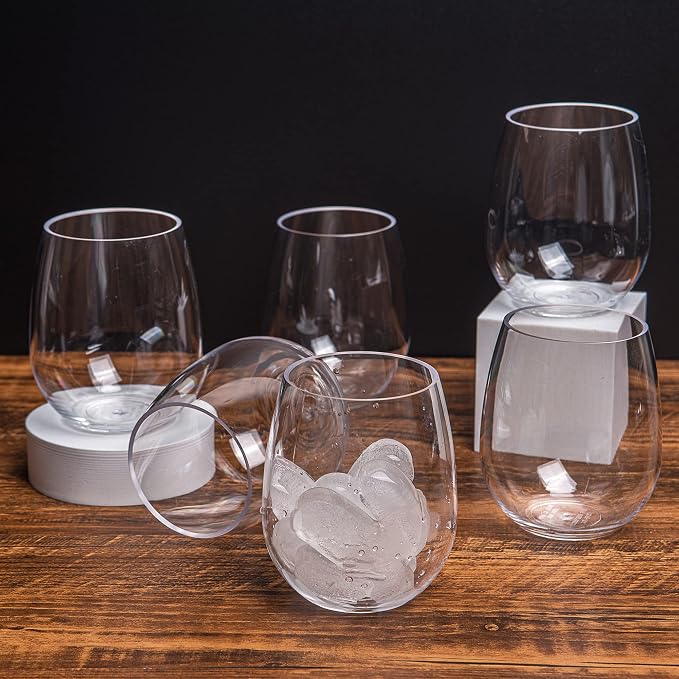 KOXIN-KARLU Classic 18-ounce Acrylic Stemless Wine Glasses, Unbreakable Mixed - Image 5