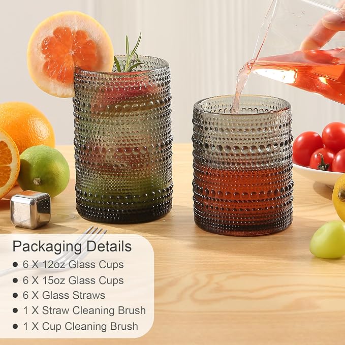 ZMOWIPDL Vintage Glassware Drinking Glasses Set of 12, Embossed Water Tumbler - Image 6