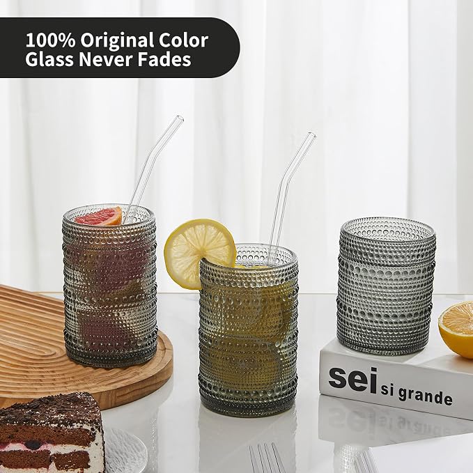 HomeVogue Hobnail Drinking Glasses Set of 12, 12oz & 15oz Vintage Glassware Set - Image 4