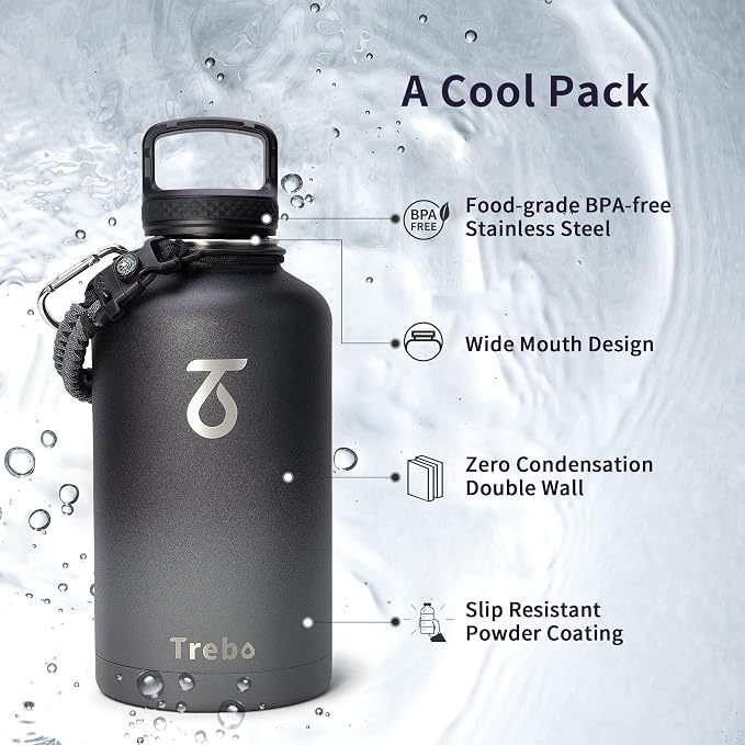 Trebo Water Bottle 64oz with Paracord Handle, Half Gallon Large Vacuum Triple - Image 5
