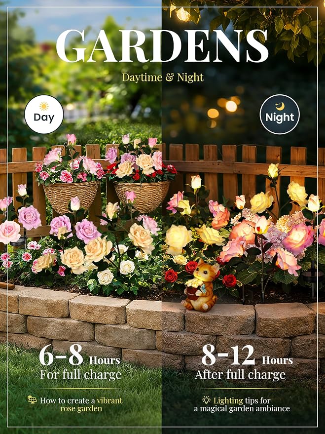 GIGALUMI Solar Lights Outdoor for Garden Decor, 3 Pack Solar Flower Lights - Image 4