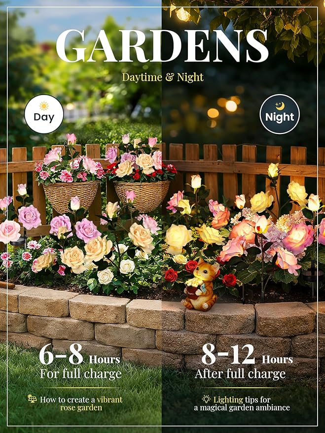 GIGALUMI Solar Lights Outdoor for Garden Decor, 6 Pack Solar Flower Lights - Image 4