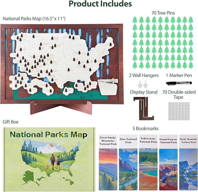 Wooden US National Parks Map Travel Tracker – 3-Layer Framed Wall Art - Image 3