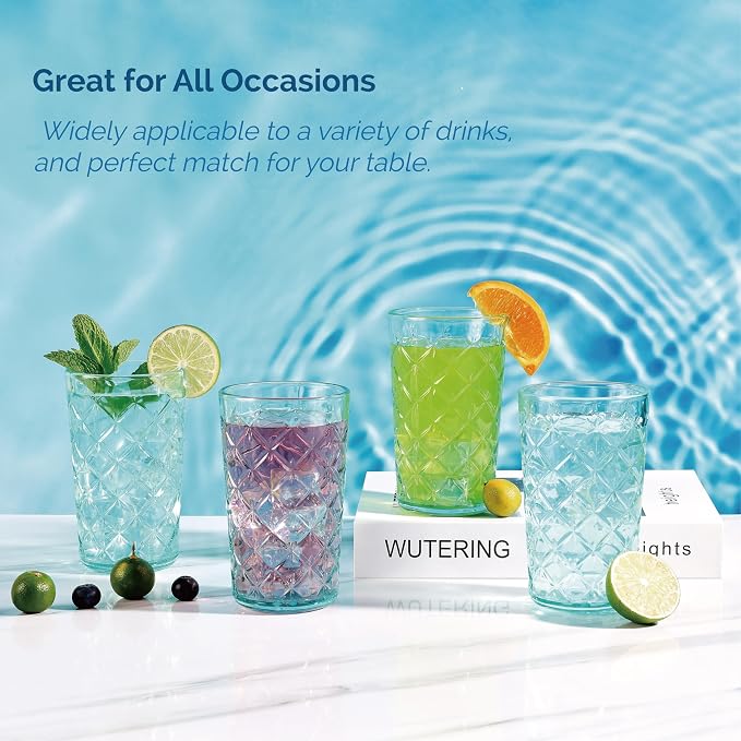 CREATIVELAND Drinking Highball Glasses Set of 4, Vintage Cross Hatch Glass Cups - Image 5