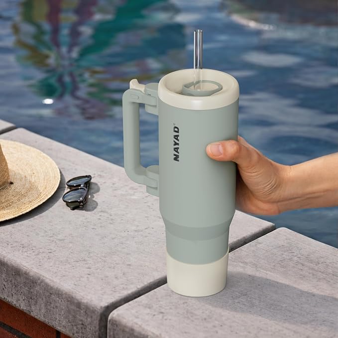 NAYAD 40oz Travel Tumbler with Handle and Straw|Cup Holder Friendly Insulated - Image 6