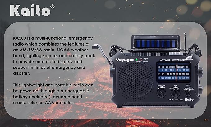 Kaito KA500 5-way Powered Emergency AM/FM/SW NOAA Weather Alert Radio - Image 3