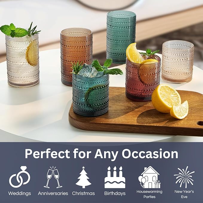 Khen Plastic Hobnail Drinking Glasses Set of 12 Neutral Tones Cups 6x 10oz - Image 2