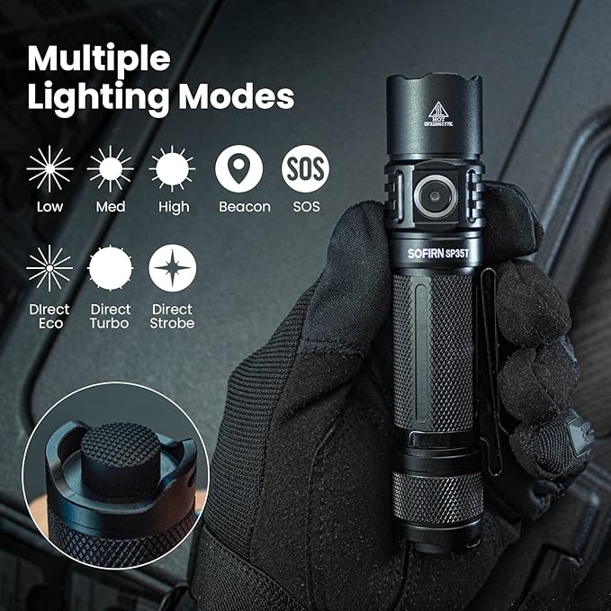 sofirn SP35T Tactical Flashlight, 3800 Lumens Super Bright Pocket LED - Image 4