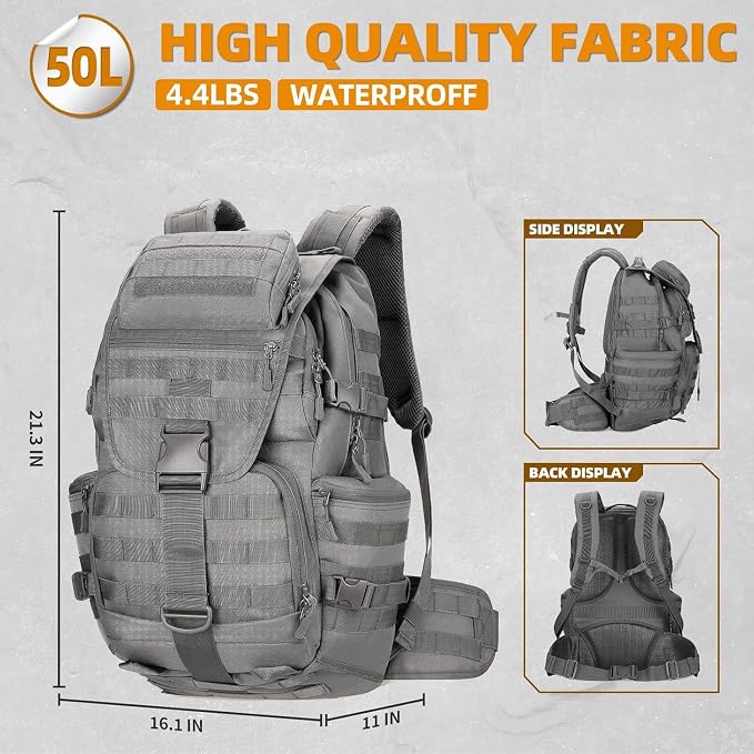 50L Military Tactical Backpack 3 Day Assault Pack Molle Daypack Hiking Backpack - Image 2