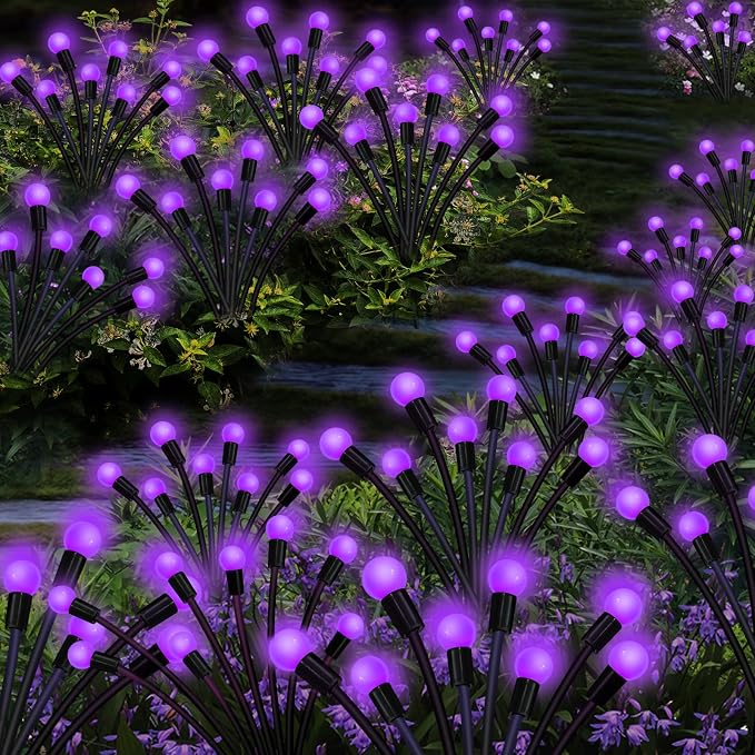 Kohlrabi Solar Garden Lights Outdoor, 4 Pack 32 LED Solar Purple Firefly Lights - Image 7