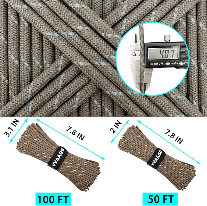 VVAAGG Reflective Paracord Rope 100FT, 7 Strand Nylon para Cord Lanyard Utility - Image 2