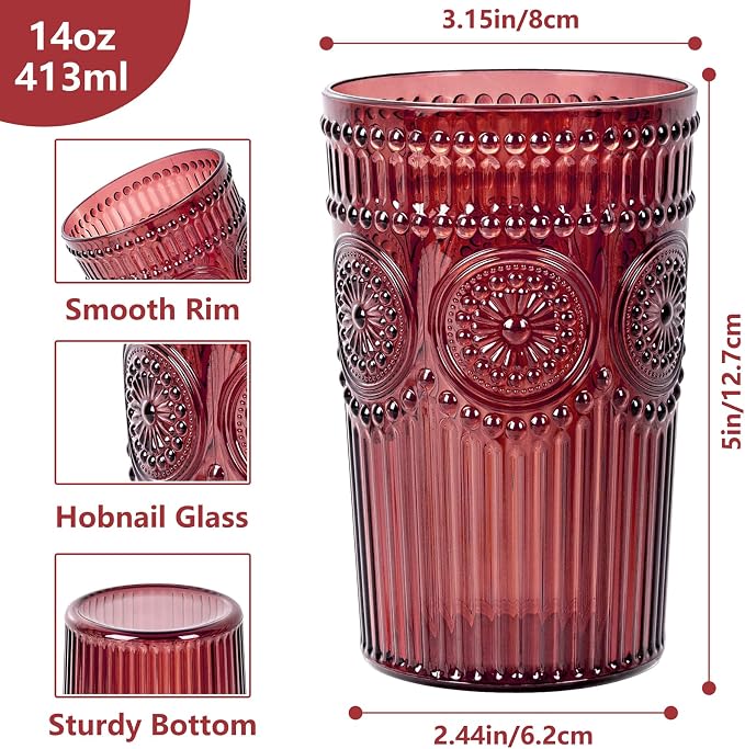 Ciaell 12 Pack Romantic Plastic Water Glasses - 14 Oz Burgundy Vintage Drinking - Image 2