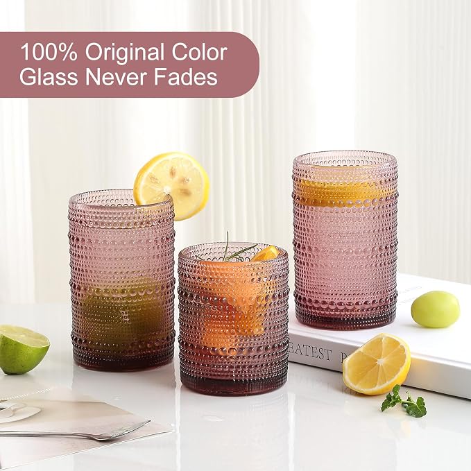 ZMOWIPDL Vintage Glassware Drinking Glasses Set of 12, Embossed Water Tumbler - Image 3